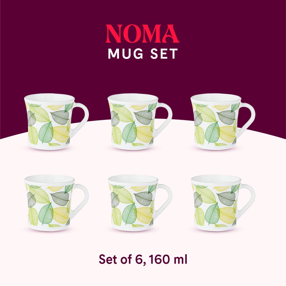 Larah by Borosil Crysta Series Noma Opalware Mug | Set of 6 Tea/coffee Mugs | 160 Ml Each