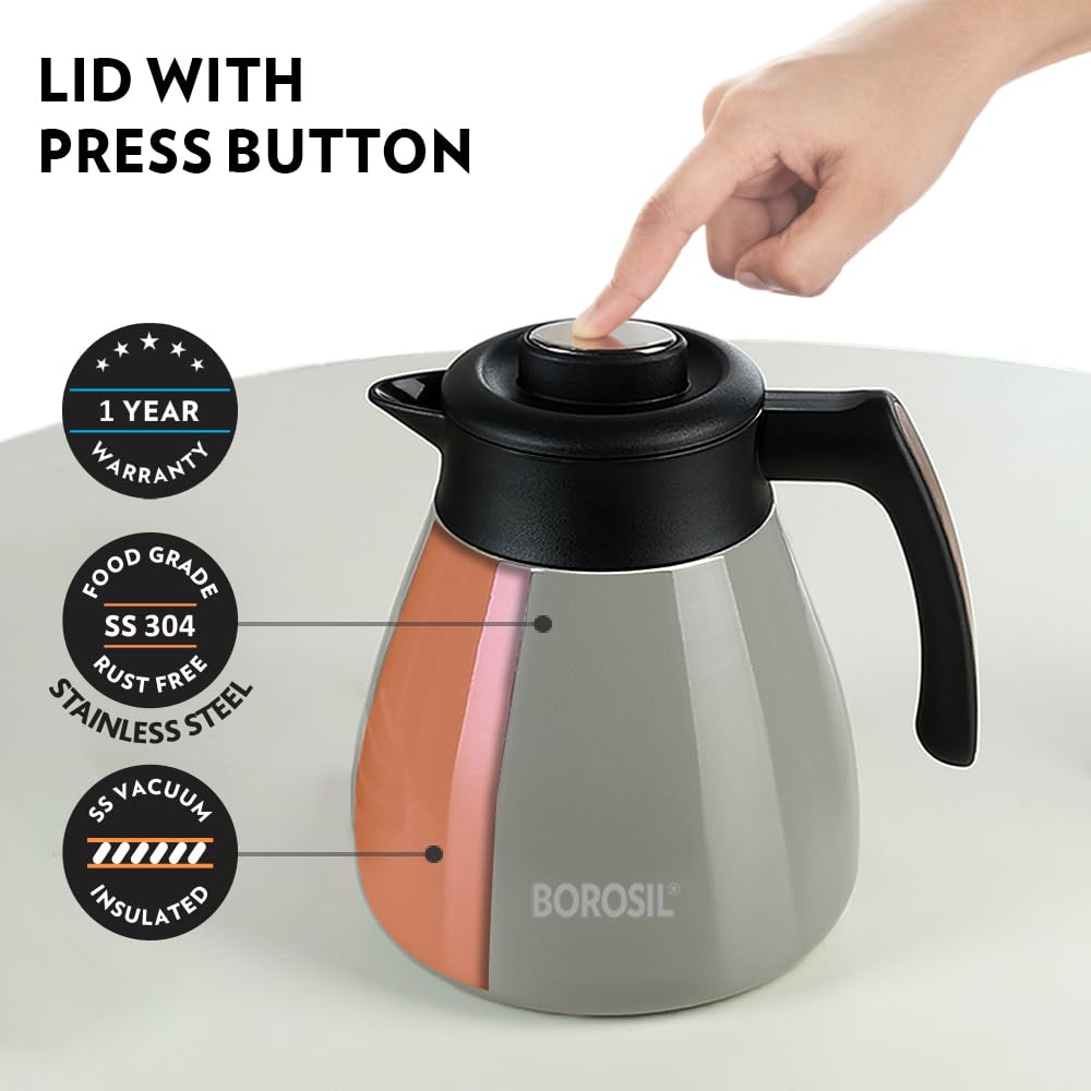 Borosil Stainless Steel Teapot Birch | 1500ml Teapot With Handle