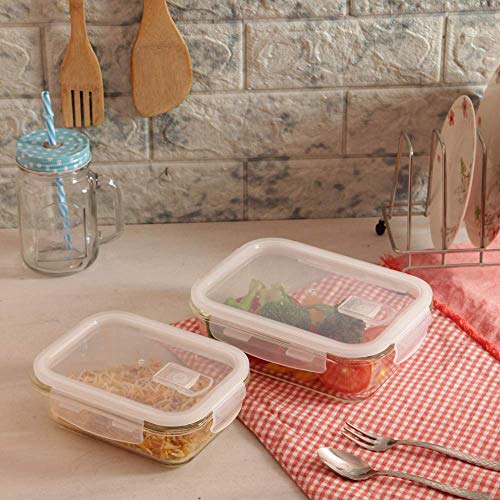 Femora Borosilicate Glass Containers for Kitchen | Storage Box for Kitchen With Air Vent Lid | Set of 2 | 620 Ml, 1000 Ml