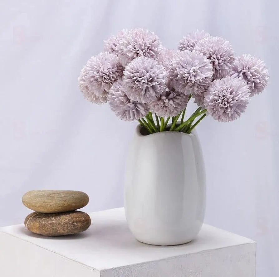 Artificial Chrysanthemum Ball Flowers Fabric Sticks Bouquet Silver Mauve