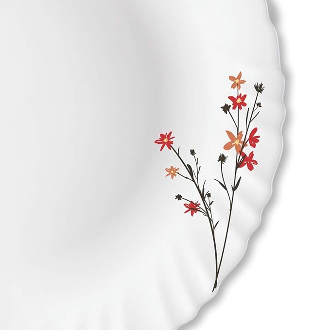 Larah by Borosil Opalware Full Plate | 11 Inch | Set of 6 | Red & White