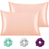 Cloth Fusion Satin Pillow Cover Set of 2 Pillow case with 3 Satin Soft Scrunchies Peach Colour