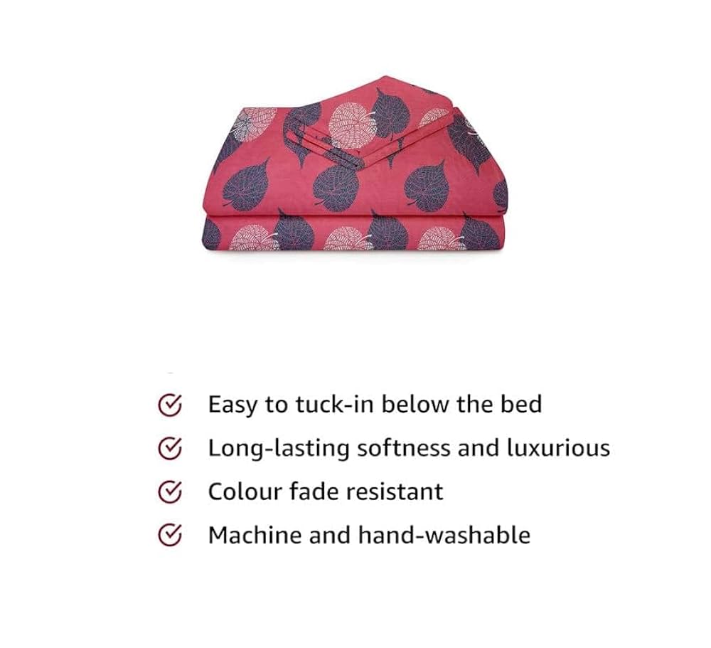 BSB Home Premium Forever Modern Style Glace Cotton Floral Pattern 1 Single Size Bed bedsheet and 1 Pillow Cover Light Pink & Grey