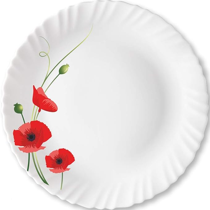 Larah by Borosil R.carnation, Opalware Full Plate | 11 Inch | White | Set of 6