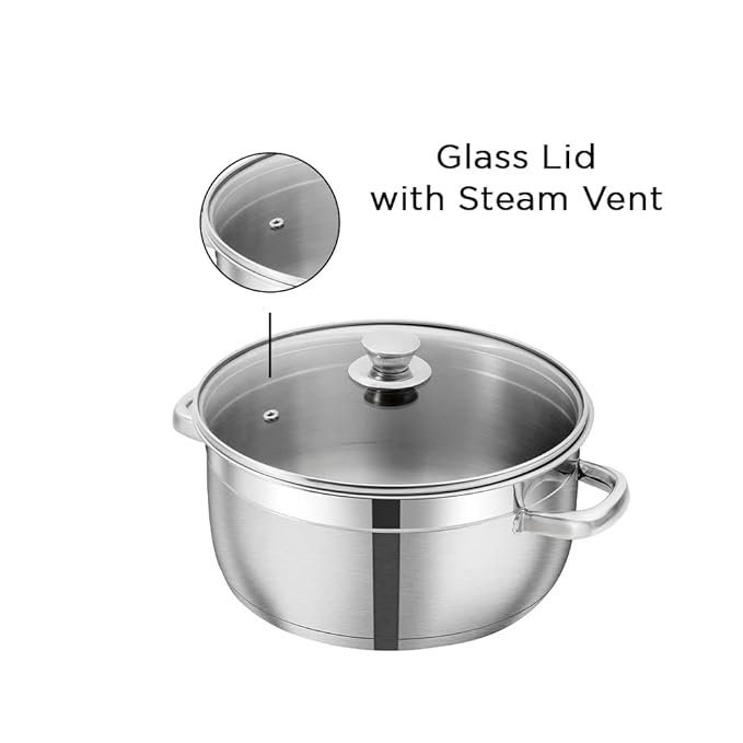 Vinod Bremen Stainless Steel Saucepot with Glass Lid 1 Litre, 14 cm | 2.5mm Thick Base | Riveted Sturdy Handle