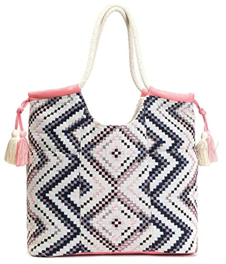 Astrid Handmade Macrame Flap Over Sling Bag For Girls And Women Colour Prismatic White Pink Textured