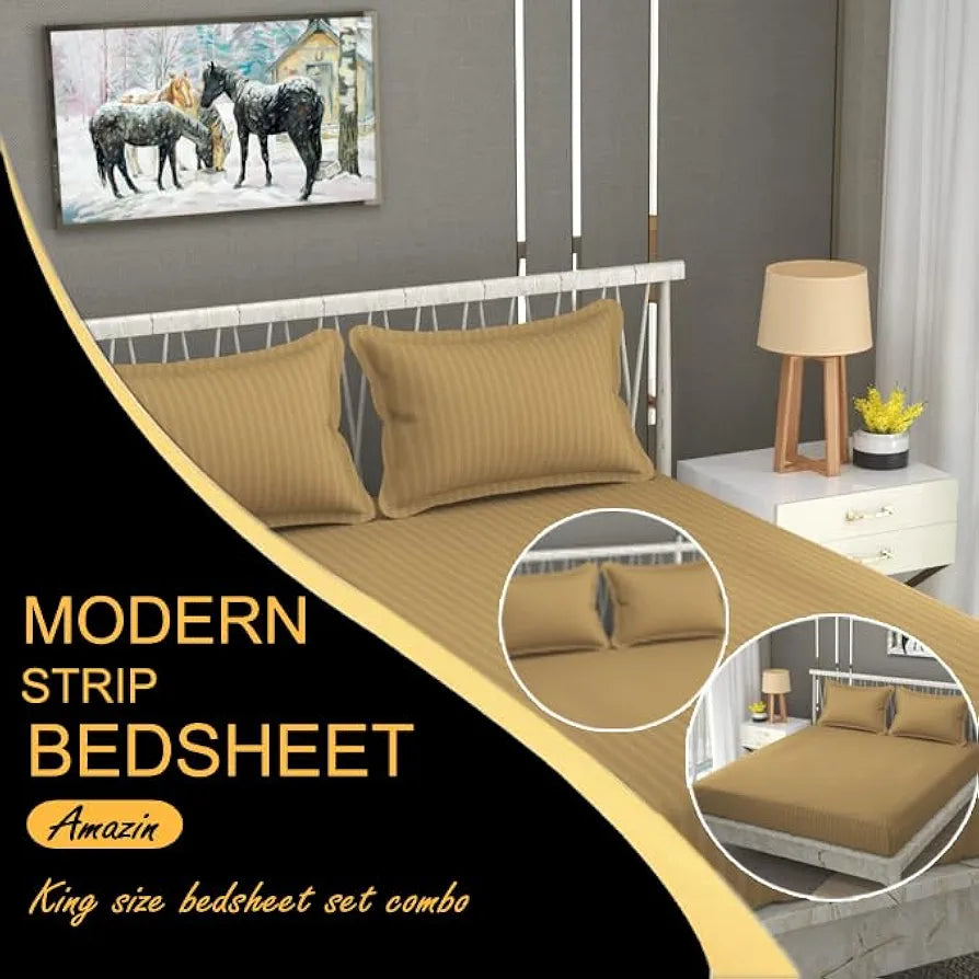 Fresh From Loom Breathable Queen Size Flat Solid Bedsheets Hotel & Home Double Bedsheet Set With 2 Pillow Covers 144 TC