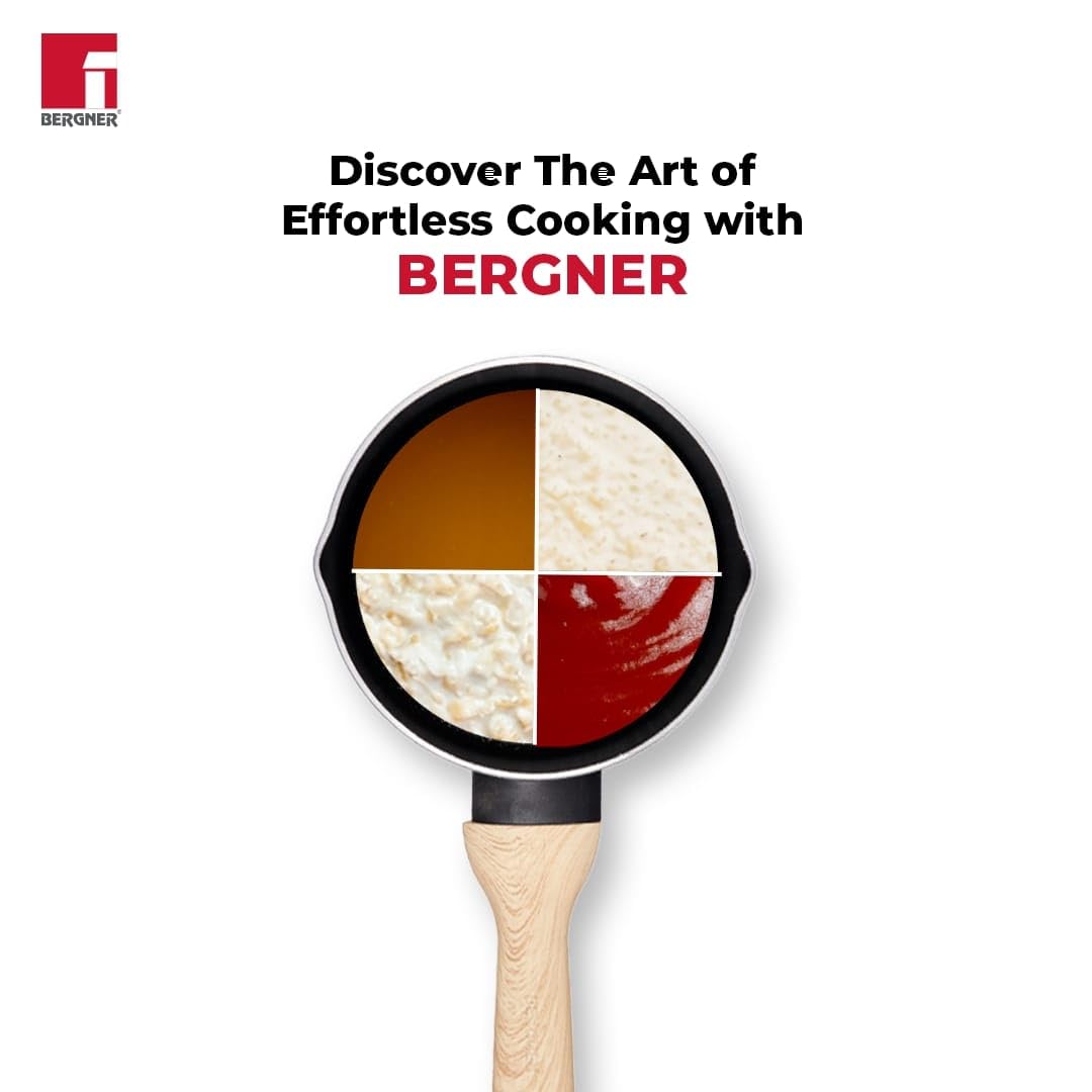 Bergner Bellini Plus Aura 5-layer Non-stick 16 Cm Saucepan, 1.8 Litres Sauce Pan With Soft Touch Wooden Finish Handle