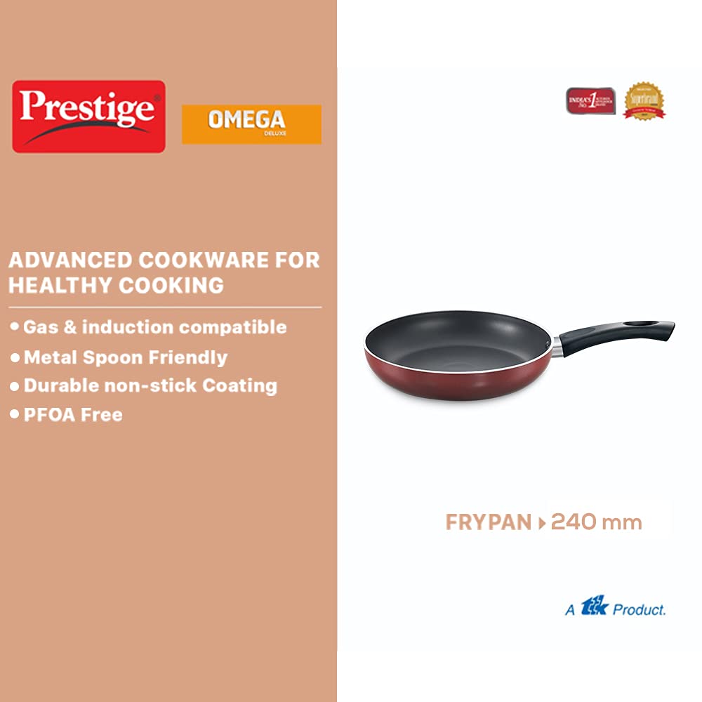 Prestige Omg Dlx Sleeve Induction Base Non-stick Aluminium Fry Pan, 24cm | Red