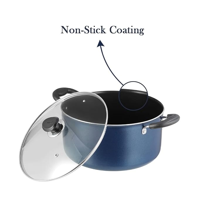 Vinod Zest Aluminium Non Stick Saucepot With Glass Lid - 2.2 Litres | 18 Cm | 3 Mm Extra Thick | 3 Layer Coating