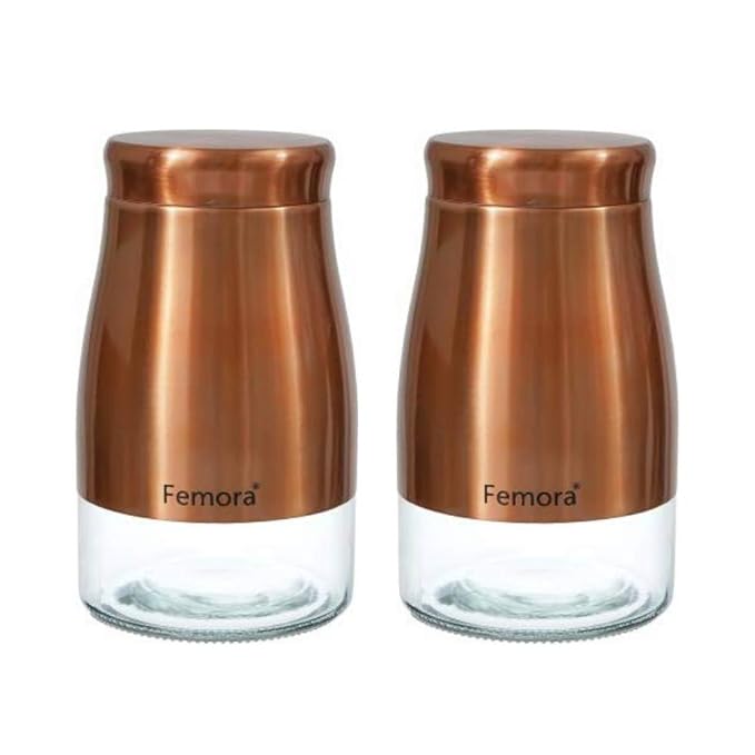 Femora Kitchen Storage Jars Copper Finish With See Through Bottom Jar | 1300 Ml | Pack of 4