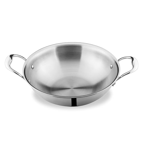 Attil Triply Stainless Steel Kadai for Kitchen With Induction Base Kadhai and Heavy Duty Kadhai | 24cm, 2.5 Litres