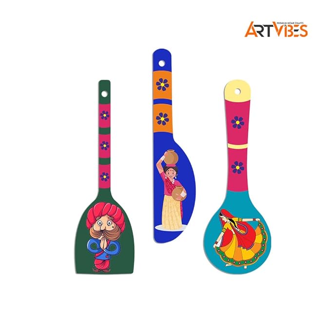Artvibes Rural Art Wooden Wall Hanger Spoons for Home | Set of 3