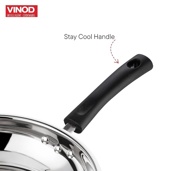 Vinod Stainless Steel Frypan - 22 cm | Skillet Pan for Frying | SAS Bottom | Cool Touch Bakelite Handle