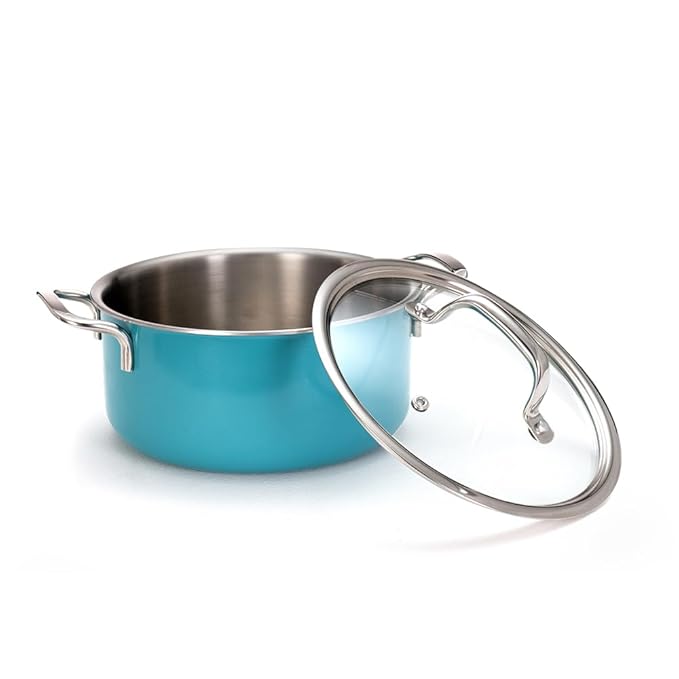 Arttdinox Vida Stainless Steel Triply 18 Cm 2 Ltr Pot With Glass Lid for Biryani | Rivetless Handle | Induction & Gas Base