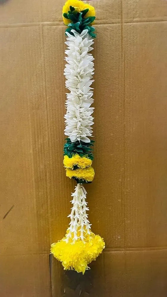 Handmade Artificial Jasmine Gajra Toran Marigold Garland Rajnigandha Tassels with Bells Traditional Decor for Diwali/Wedding/Festivals