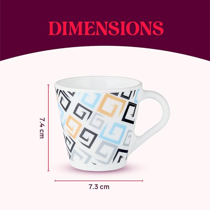 Larah by Borosil Novelty Series Ember Opalware Mug | Set of 6 Tea/coffee Mugs | 160 Ml Each