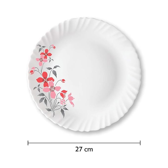 Larah by Borosil Fiore, Opalware Full Plate | 11 Inch | White | Set of 6
