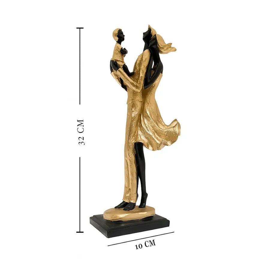 Xtore Lavish Golden Black Resin Couple Statue with Child for Home Decor