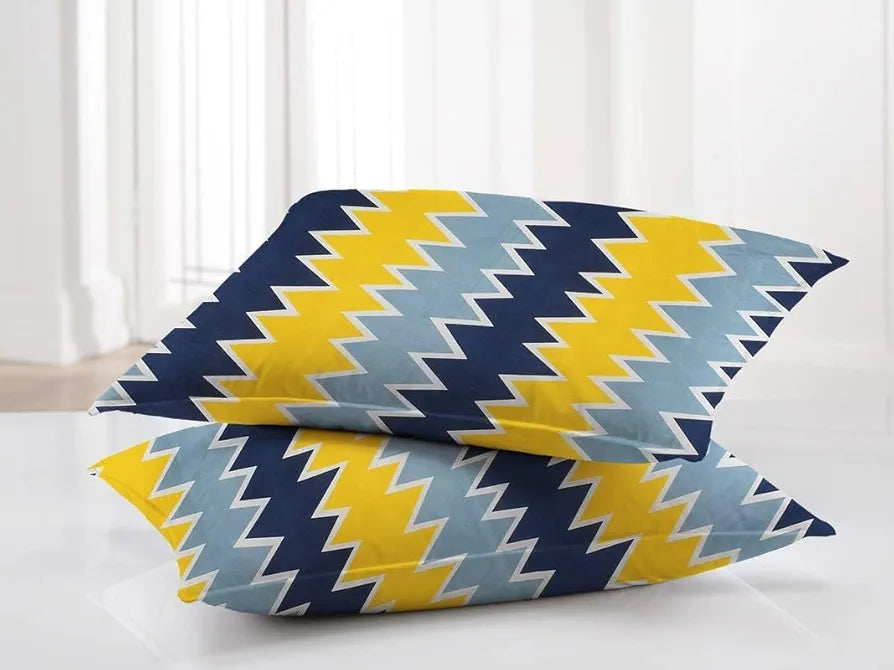 BSB Home Premium Double Bedsheet with 2 Pillow Covers 160 TC 3 Pcs Set Yellow and Blue