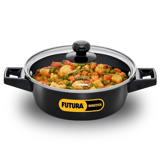 Hawkins Futura 2 litre Cook N Serve Casserole Non Stick Saucepan with Glass Lid