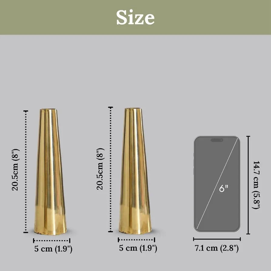 Behoma Golden Metal Slim Cone Flower Vase Small Flowers not Included