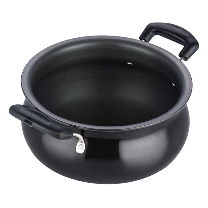 Vinod Black Pearl Hard Anodised Non Stick Handi with Lid - 3 Litre, Junior | 3.25mm Thickness | Biryani Pot