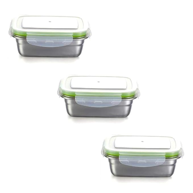 Femora Lunch Box High Steel Rectangle Heavy Duty Airtight Leakproof Unbreakable Storage Container With Lock Lid | 2800 Ml | Set of 3
