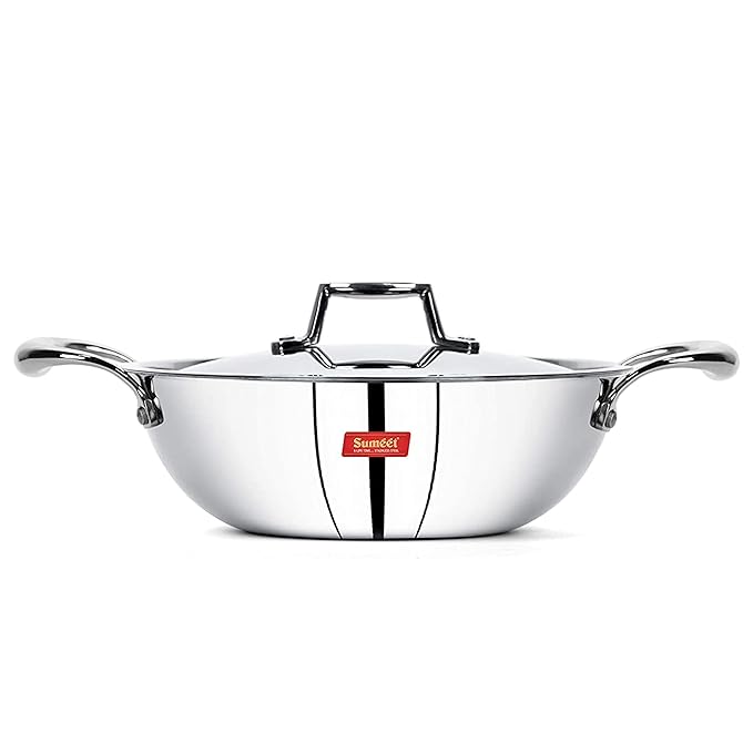 Sumeet Cook Smart TriPly Steel Aluminium Steel 3 Layers Kadhai with Lid - 1.1 Ltr - 18Cm