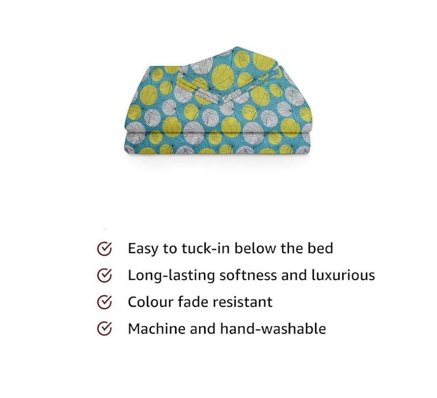 BSB HOME Premium Forever Modern Style Glace Cotton Floral Pattern 1 Single Size Bed bedsheet and 1 Pillow Cover Green & White