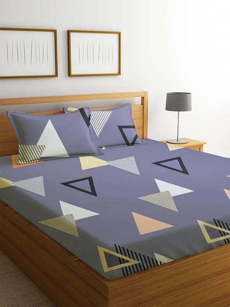 BSB Home Premium Double Bedsheet with 2 Pillow Covers 160 TC Supersoft Microfiber 3 Pcs Set Grey and Orange
