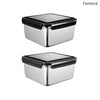 Femora High Steel Square Container Airtight Leakproof Unbreakable Storage Container/ Lunch Box | 550 Ml | Set of 2