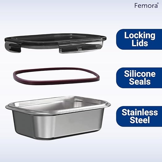 Femora Lunch Box High Steel Rectangle Heavy Duty Airtight Leakproof Unbreakable Storage Container With Lock Lid | 550 Ml | Set of 2