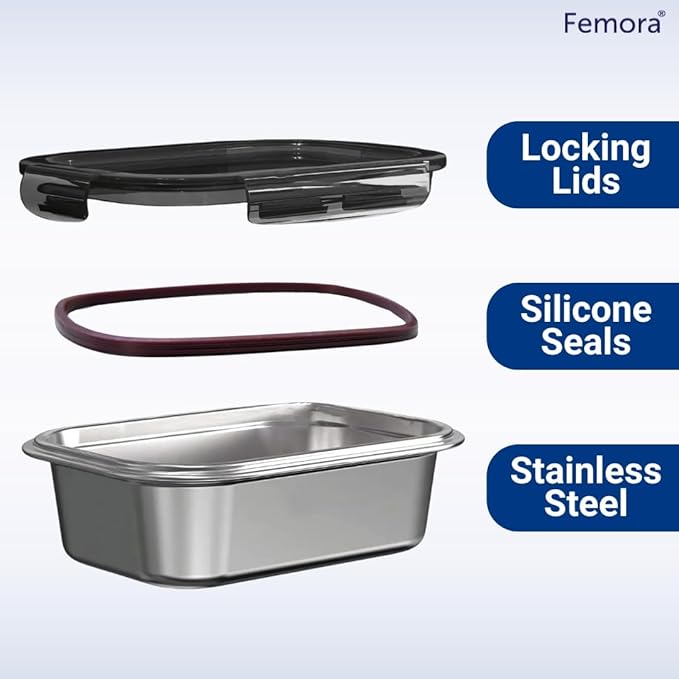 Femora Lunch Box High Steel Rectangle Heavy Duty Airtight Leakproof Unbreakable Storage Container With Lock Lid | 550 Ml, 850 Ml | Set of 2