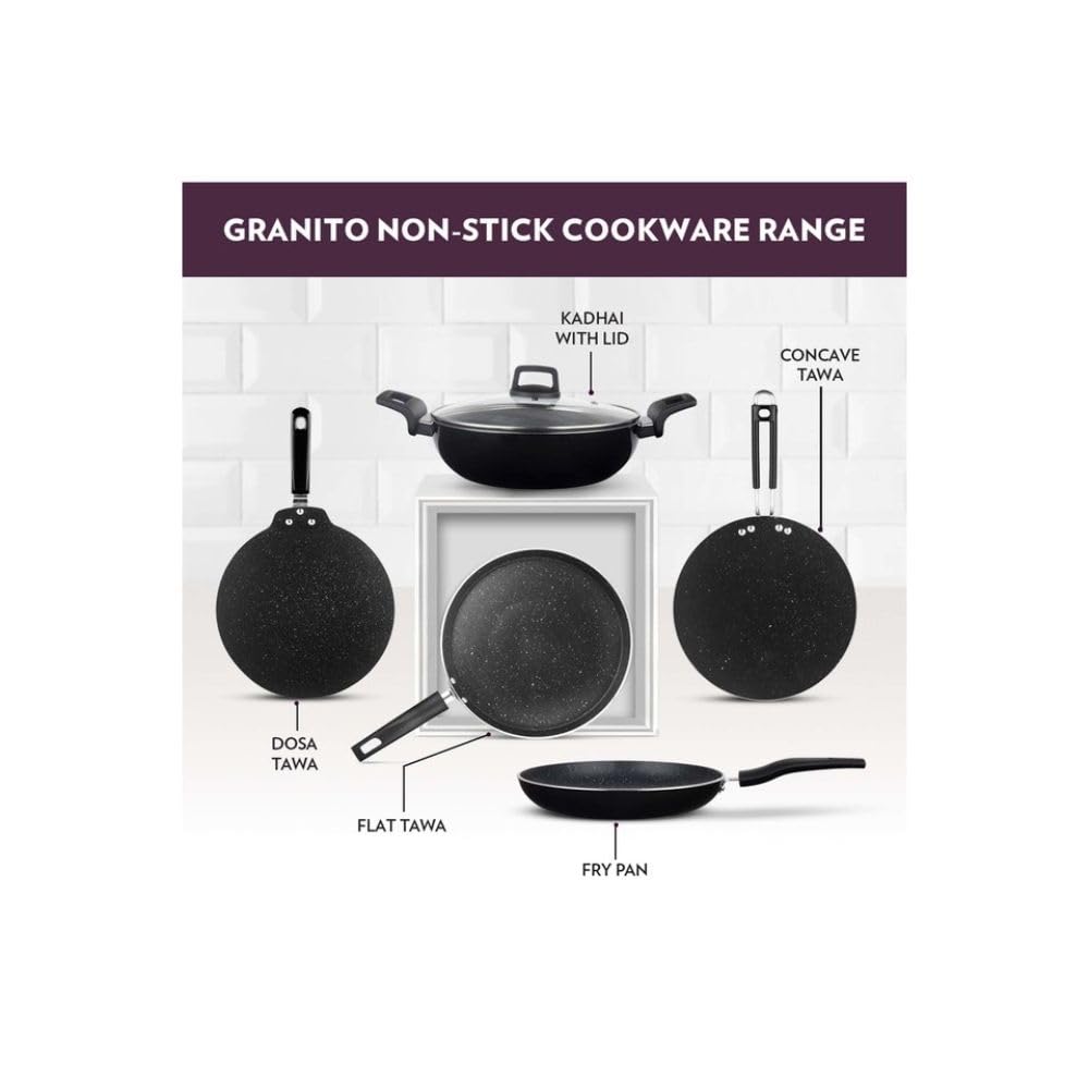 Borosil Granito Non-stick Concave Tawa | Induction Friendly | Granite Finish | Pfoa-free | 28 Cm Diameter | Black