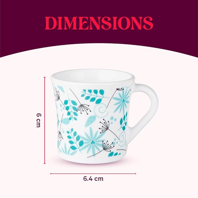 Larah by Borosil Crysta Series Stardust Opalware Mug | Set of 6 Tea/coffee Mugs | 100 Ml Each