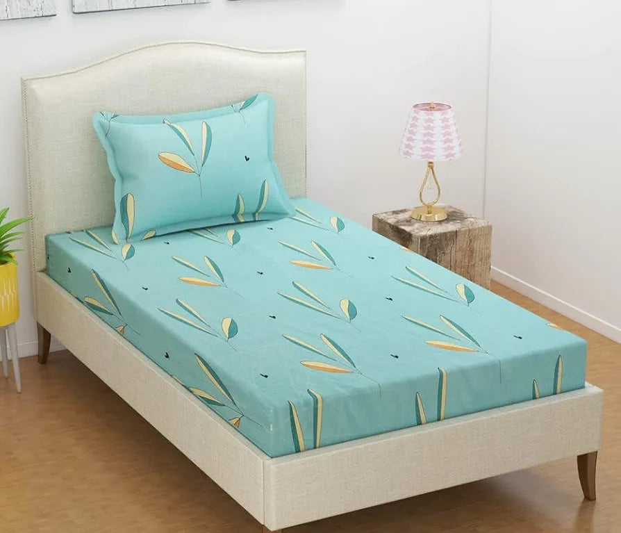 BSB HOME Premium Cotton Feel Single Bedsheet with One Pillow Cover for Coat/Diwan Mint Green