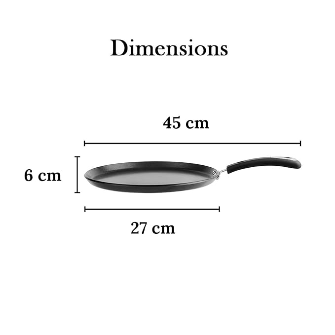 Vinod Hanos Hard Anodised Non Stick Dosa Tawa - 27 cm| 5.25mm Thick | 5X Long Lasting Tawa | Soft Touch Handle