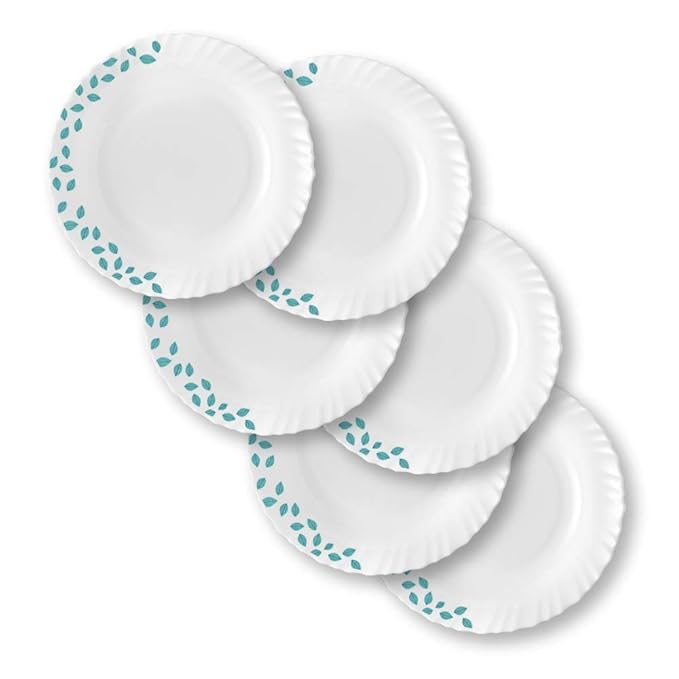 Larah by Borosil Opalware Full Plate | Blue Leaves | 11 Inch | Set of 6