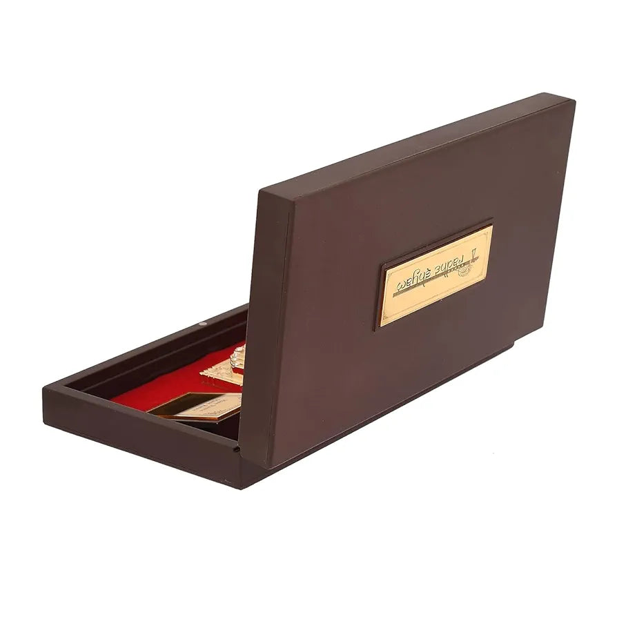 Jaipur Ace Gold Plated Radhe Shyam Charan Paduka Yantra Devotional Prayer Box Wooden Momento With Natural Fragrance