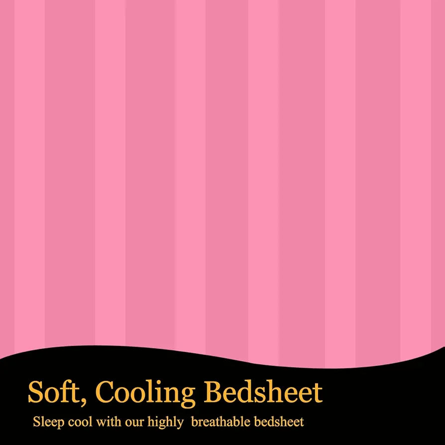 Fresh From Loom Breathable King Size Flat Striped Bedsheets Hotel & Home Double Bedsheet Set With 2 Pillow Covers 144 Tc Pink