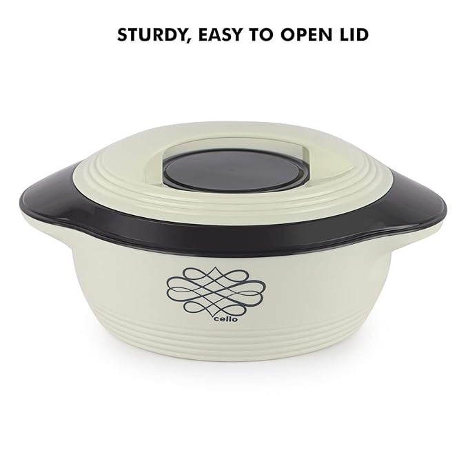 Cello Ripple Double Walled Insulation Casserole | Firm Twist Lock and Handles | 1500 Ml | White