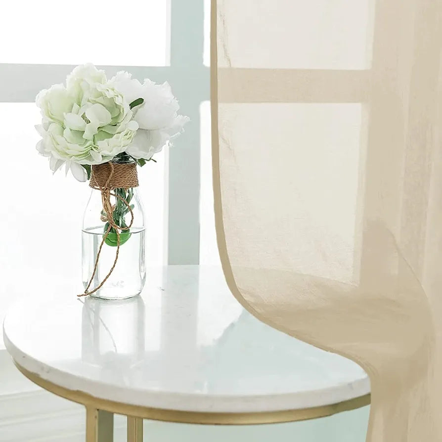 Urban Space Linen Textured Sheer Curtain for Door Room Darkening Curtain with Tieback and Eyelet Hanging Style Set of 2 Decorative Curtains Taupe