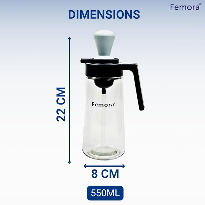 Femora Glass Oil Dispenser Bottle With Silicone Brush & Dropper | 550 Ml | Pack of 1 | Multicolor