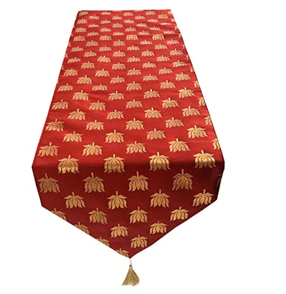 Pink Parrot Vireo- Dopian Silk Jacquard Table Runner Red