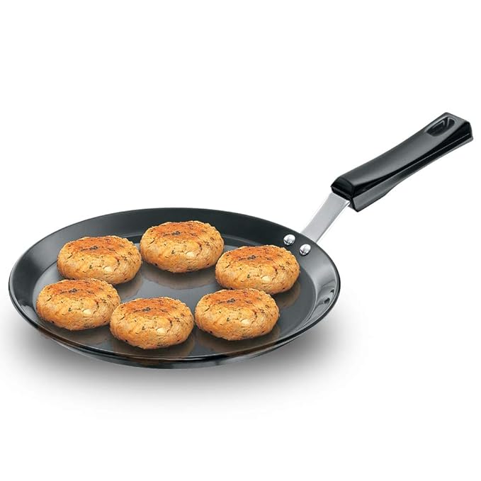 Hawkins Futura Nonstick Flat Tava Stainless Steel Handle,Tawa with Rim, Pancake Pan Flat Pan Black