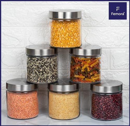 Femora Kitchen Storage Jars Borosilicate Glass With Steel Lid Air Tight Kitchen Jar and Container | 2200 Ml | Pack of 1