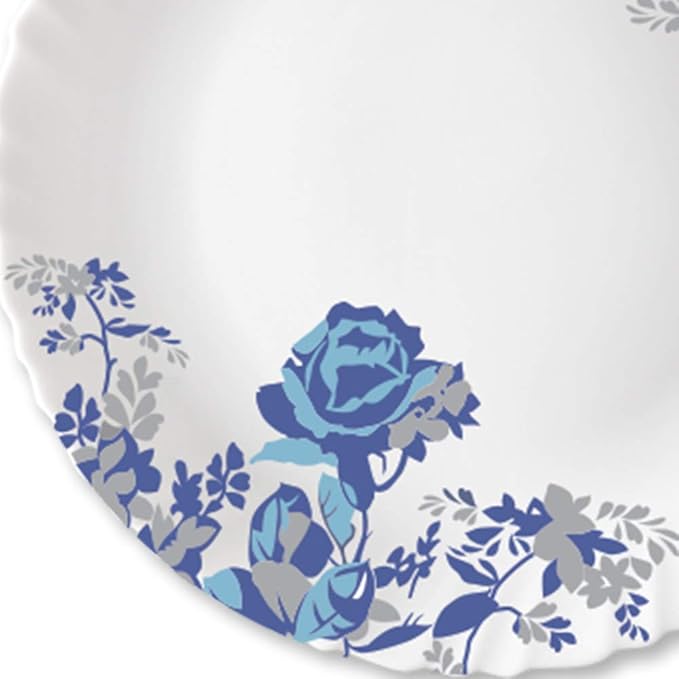 Larah by Borosil Opalware Blue Cascade Full Plate | White | 11 Inch | Set of 6