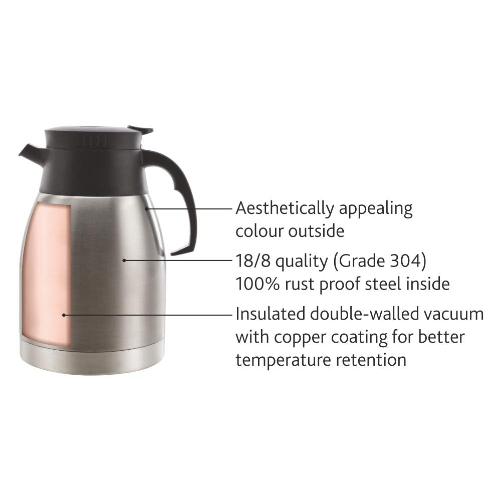 Borosil - Stainless Steel Teapot | Vacuum Insulated | Silver | 1.5 L
