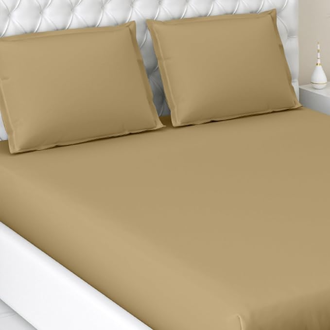 Haus & kinder Cotton Elastic Fitted Bedsheet King Size For Double Bed 2 Pillow Covers Colour Taupe
